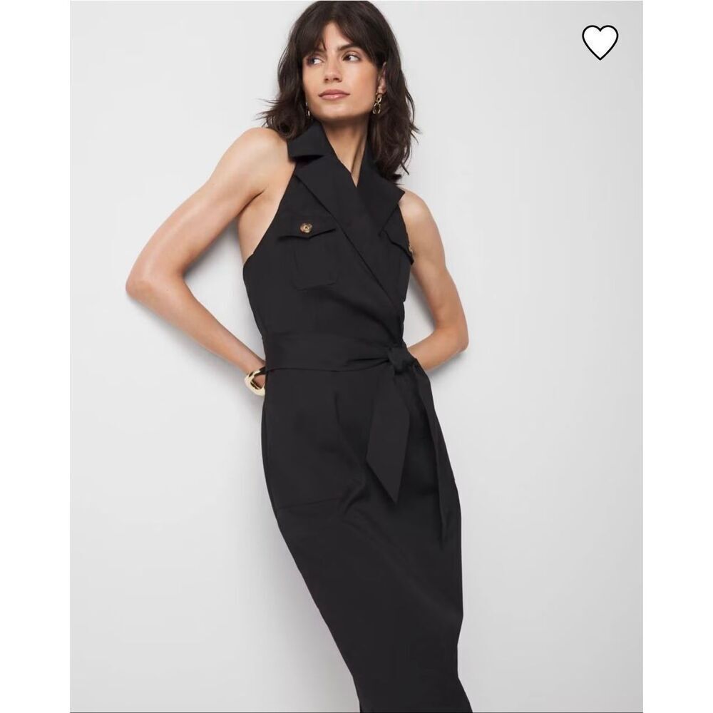 White House Black Market Black Trench Mini Wrap Dress sz 0 NWT